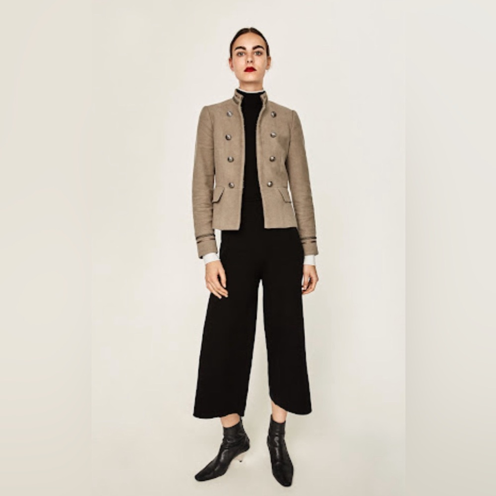 RARE Luxury Minimalist Zara Military Style Faux Double Breasted Jacket - Picture 4 of 14